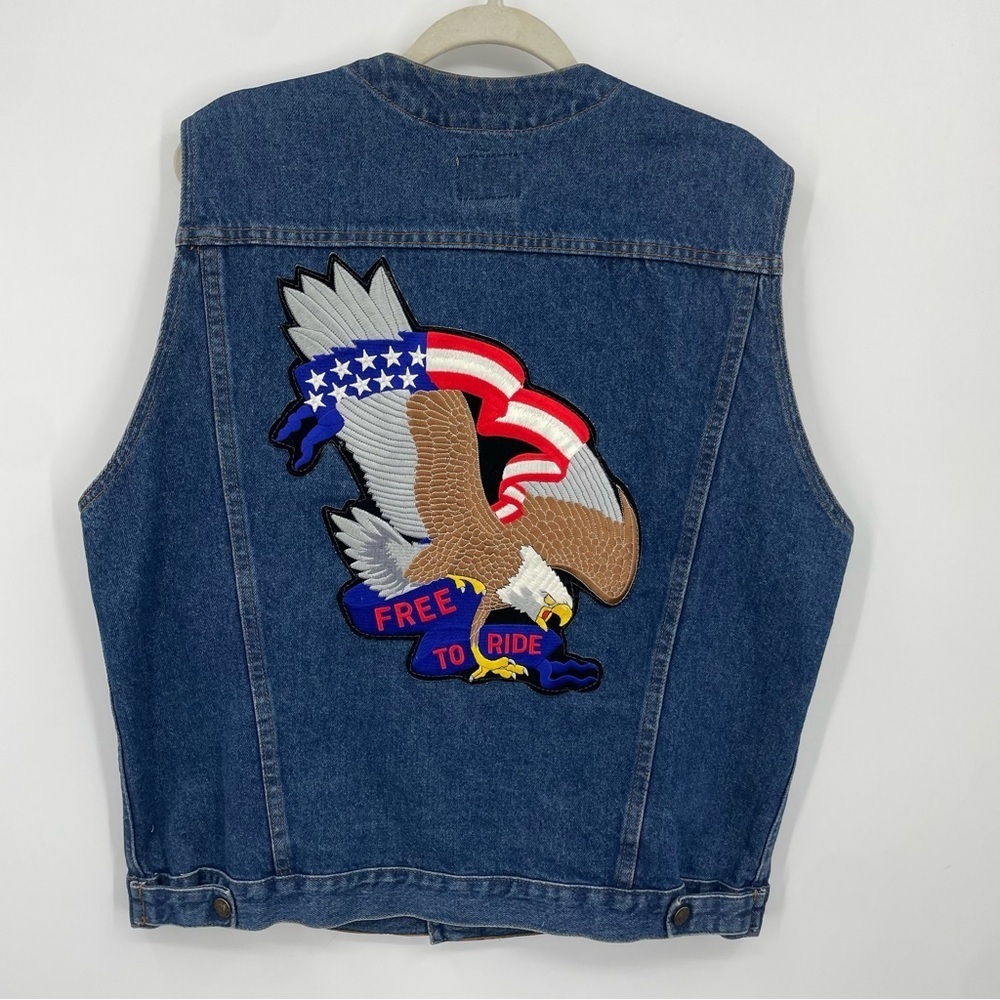 LY clothing company denim motor‎ biker vest eagle flag free to ride patriotic L